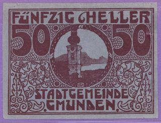 Gmunden Austria Notgeld 50 Heller Single Note Blue Green Color photo