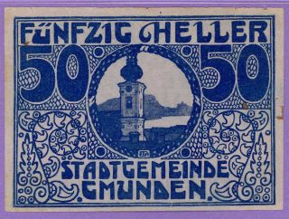 Gmunden Austria Notgeld 50 Heller Single Note Blue Color Thin Paper photo