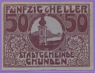 Gmunden Austria Notgeld 50 Heller Single Note Green Blue Color A photo