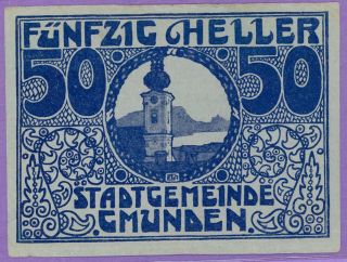 Gmunden Austria Notgeld 50 Heller Single Note Blue Color Thick Paper photo