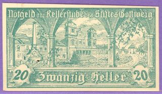Goettweig (gottweig) Austria Notgeld 20 Heller Single Note C photo