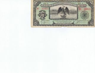 Mexico $5 Pesos 3 - 30 - 1914 