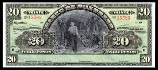 El Banco De Guerrero 20 Pesos Remainder,  M363r / Bk - Gue - 10.  Au+ photo