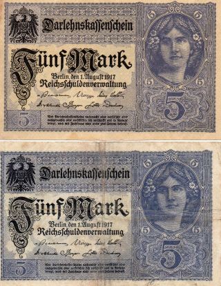 2 Billetes De Alemania De 5 Marcos photo