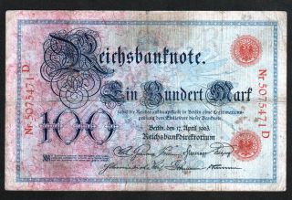 Germany 100 Marks 1903 Circulated. . . .  Series D photo