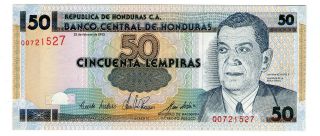 Honduras Note 50 Lempiras 25.  2.  1993 P 74b Unc photo