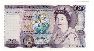 Great Britain Note 20 Pounds 1970 Sign Page Serial A14 P 380b Xf photo