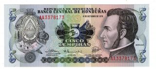 Honduras Note 5 Lempiras 4.  10.  1978 P 63a Unc photo