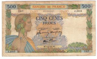 France Note 500 Francs 6.  2.  1941 P 95b photo