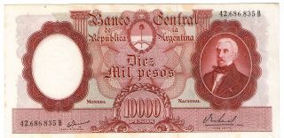 Argentina Note 10.  000 Pesos 1967 - 9 Serial B Iannella - Real P 281b Xf+ photo