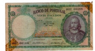 Portugal Note 20 Escudos 25.  5.  1954 P 153a photo