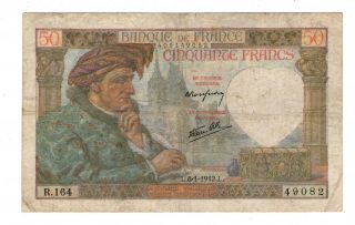 France Note 50 Francs 8.  1.  1942 P 93 photo
