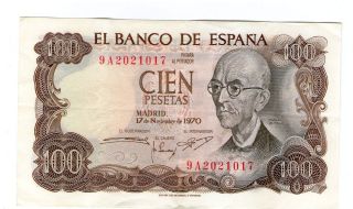 Spain Note 100 Pesetas 1970 Replacement 9a P 152 Axf photo