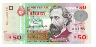Uruguay Note 50 Pesos Uruguayos 2003 Serial C Low Number P 84 Unc photo