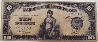 Philippines 1920 Bank Of The Philippines Islands - Ten Peso Note - Pick 14 photo