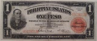 Philippines 1924 Philippines Islands Treasury Certificate 1 Peso Note Pick 68 photo