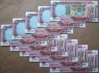 Rs.  10 Ten Rupees Rare Two Peacock Serial 10 Pc Note From Bundle R N Malhotra photo