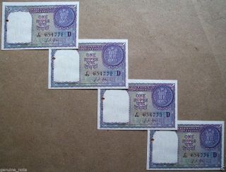 A - 12 {released 1957} Signature L.  K.  Jha 1 (one) Rupee Rare Unc 4 Note From Bundle photo