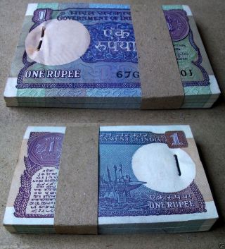 1990 Bimal Jalan {b - Inset} Rare 1 Rupee Note Full Bundle Serial 100 Pc Unc Note photo