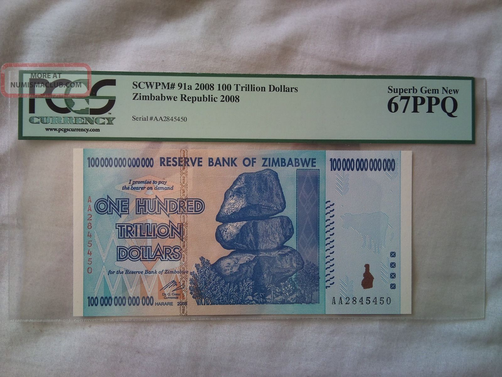 Zimbabwe 2008 100 Trillion Dollars Pcgs Graded Gem 67 Ppq 2 Of 2