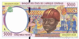 Central African States █ Gabon █ 5000 5 000 Francs █ 2000 █ P - 404l F █ Unc photo