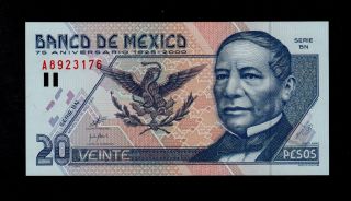 Mexico 20 Pesos 2000 Bn Commemorative Issue Pick 111 Unc. photo
