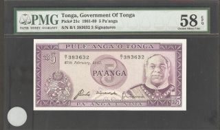 1981 - 89 Tonga 5 Pa ' Anga Pmg 58 Epq Pick 21c S/n B/1 383632 photo