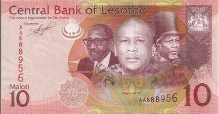 Lesotho 2010 Banknote 10 Maloti Flowers Unc African Currency Money Billete photo