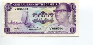 Gambia 1 Dalasi 1971 Unc Banknote Watermark Crocodile photo