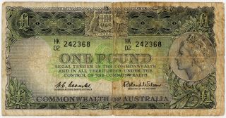 Australia 1 Pound Nd (1953 - 1960) P 30 With Tear G - Vg photo