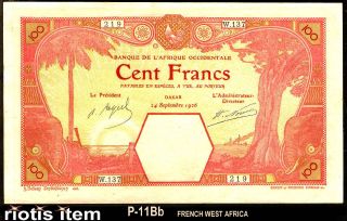 Riotis Item 3809:very Rare French West Africa 100 Fr 1926 Dakar,  France,  Axf photo