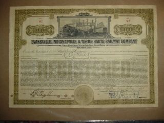 Evansville Indianapolis &terre Haute Railroad Bond Stock Certificate photo