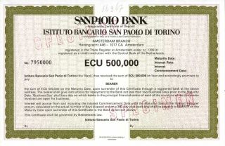 Italia: Sanpaolo Bank 500,  000 + 250.  000 Ecu - Rare Printers Proof - Specimen (3) photo