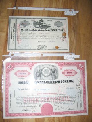 1940 Little Miami Railroad Stock Certificate+ 100 Shares Erie - Lackawanna Rr.  Co. photo