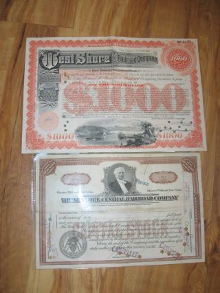 1935 York Central Railroad Stock Certificate+ 1951 Bond West Shore Ny Co. photo