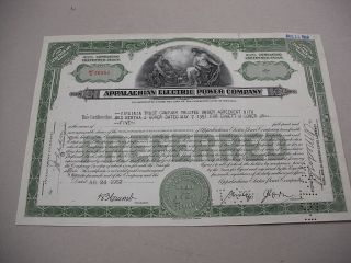 1952 Appalachian Electric Power Co 5 Share Stock Certificate photo