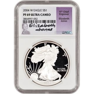 2004 - W American Silver Eagle Proof - Ngc Pf69 Ucam - Jones Signed photo