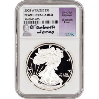 2005 - W American Silver Eagle Proof - Ngc Pf69 Ucam - Jones Signed photo