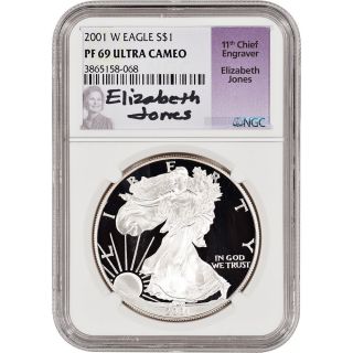 2001 - W American Silver Eagle Proof - Ngc Pf69 Ucam - Jones Signed photo