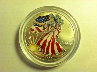 U.  S.  American Eagle Dollar 1 Oz.  Silver Coin Standing Liberty Painted 1999 photo