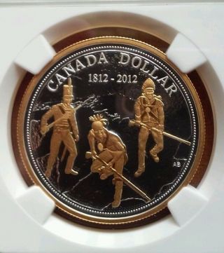 2012 Silver & Gold Proof 1 Dollar War Of 1812 Ngc Pf69 Canada Silver Dollar photo