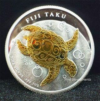 2013 Nz Fiji Taku 1 Oz Ounce Gilded Gold 999 Silver Coin photo