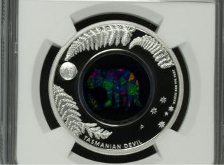 2014 - P Australia Opal Series Tasmanian Devil Proof Silver Coin Pf70 Ultra Cameo photo