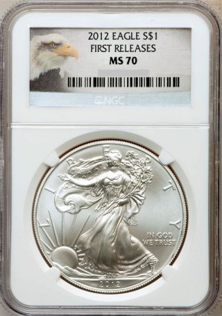 2012 American Silver Eagle $1 Coin,  First Releases (eagle Label).  Ngc Ms 70 photo