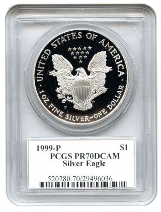 1999 - P Silver Eagle $1 Pcgs Proof 70 Dcam (edmund C.  Moy Signature) photo