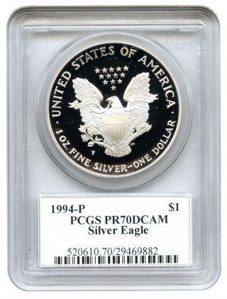 1994 - P Silver Eagle $1 Pcgs Proof 70 Dcam (edmund C.  Moy Signature) photo
