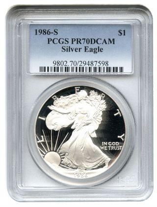 1986 - S Silver Eagle $1 Pcgs Proof 70 Dcam American Eagle Silver Dollar Ase photo