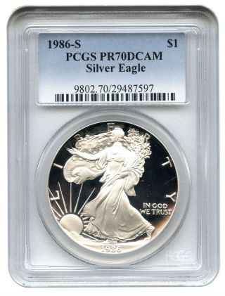1986 - S Silver Eagle $1 Pcgs Proof 70 Dcam American Eagle Silver Dollar Ase photo