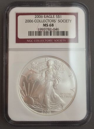2006 Ngc Ms68 $1 Silver Eagle - Collector ' S Society - Great Price photo