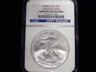 Ngc 2008 Silver American Eagle “early Releases” - Gem Unc photo